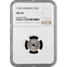 Norway 25 ore 1927, NGC MS64, "King Haakon VII (1906 - 1957)"