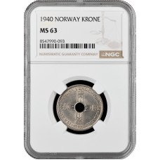 Norwegen 1 Krone 1940, NGC MS63, "König Haakon VII (1906 - 1957)"