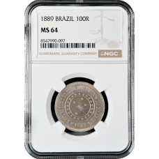 Brazil 100 reis 1889, NGC MS64, "First Republic (1889 - 1942)"
