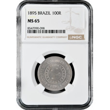 Brazil 100 reis 1895, NGC MS65, "First Republic (1889 - 1942)" Top Pop 1/0