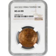Tunisia 10 centimes 1904, NGC MS64 RB, "French protectorate (1890 - 1957)"