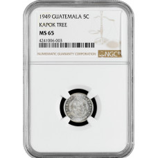 Guatemala 5 centavos 1949, NGC MS65, "Republic of Guatemala (1949 - 2024)"