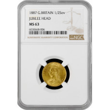 Great Britain 1/2 sovereign 1887, NGC MS63, "Queen Victoria (1838 - 1901)" gold