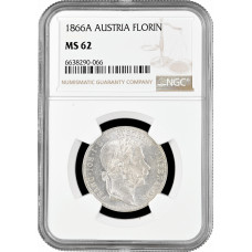 Austria 1 florin 1866 A, NGC MS62, "Emperor Franz Joseph I (1848 - 1916)"