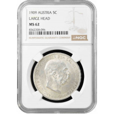 Österreich 5 Kronen 1909, NGC MS62, "König Franz Joseph I (1848 - 1916)"