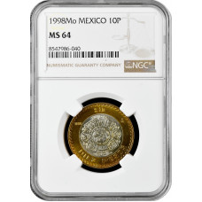 Mexico 10 pesos 1998 Mo, NGC MS64, "United Mexican States (1992 - 2023)"