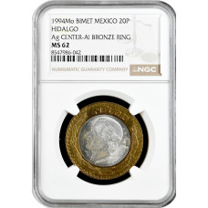 Mexico 20 pesos 1994 Mo, NGC MS62, "Miguel Hidalgo (1753 - 1811)"