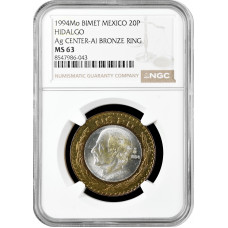 Mexico 20 pesos 1994 Mo, NGC MS63, "Miguel Hidalgo (1753 - 1811)"