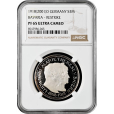 Bavaria 3 mark 1918 (2001) D, NGC PF65 UC RESTRIKE, "50th Anniver. - Wedding"
