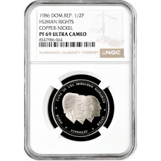 Dominican Republic 1/2 peso 1986, NGC PF69 UC, "Dominican Republic (1937-2020)"