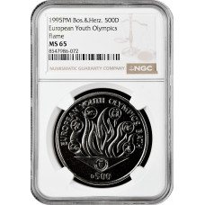 Bosnien & Herzegowina 500 Dinar 1995, NGC MS65, "Flammenemblem" Top Pop 1/0