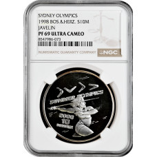 Bosnien & Herzegowina 10 Mark 1998, NGC PF69 UC, "Sommerspiele, Sidney" Top Pop