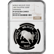 Philippines 200 piso 1987, NGC PF69 UC, "World Wildlife Fund - Tamaraw"