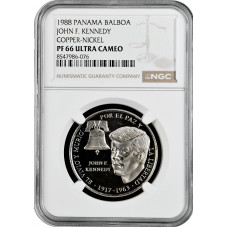 Panama 1 balboa 1988, NGC PF66 UC, "John F.Kennedy" (Cu-Ni)