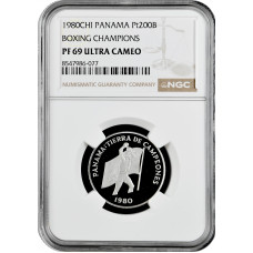 Panama 200 balboas 1980 CHI, NGC PF69 UC, "Boxing Champions" platinum coin
