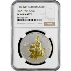 Andorra 20 diners 1997, NGC MS69 MATTE, "Treaty of Rome" Top Pop 1/0