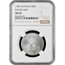Вьетнам 100 донгов 1986 г., NGC MS70, "Вьетнамская джонка" Top Pop