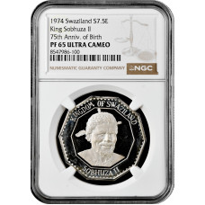 Swaziland 7.5 emalangeni 1974, NGC PF65 UC, "75th An - Birth of King Sobhuza II"
