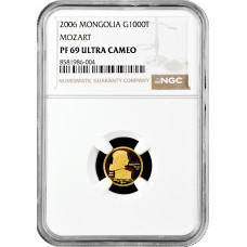 Mongolei 1000 Tögrög 2006, NGC PF69 UC, "Wolfgang Amadeus Mozart" Top Pop