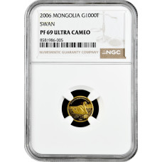 Mongolei 1000 Tögrög 2006, NGC PF69 UC, "Tierwelt - Höckerschwan (Cygnus olor)"