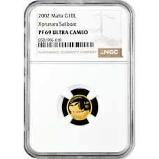 Malta 10 liri 2002, NGC PF69 UC, "Xprunara" gold coin