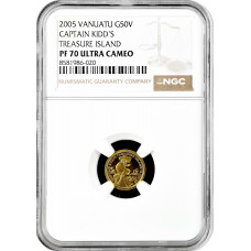Vanuatu 50 vatu 2005, NGC PF70 UC, "Captain Kidd's Treasure Island" gold coin