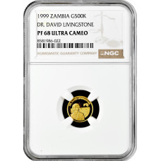 Sambia 500 Kwacha 1999, NGC PF68 UC, "Dr. David Livingstone" Goldmünze