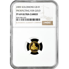 Salomon Inseln 10 Dollar 2005, NGC PF69 UC, "Schürfen nach Gold" Top Pop