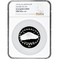 Mexico 10 pesos 1997 Mo, NGC PF67 UC, "Pre-Columbian - Piramide Del Sol" silver