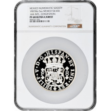 Mexico 5 onza 1987 Mo, NGC PF68 UC, "14th Numismatic Convention - Pillar Dollar"