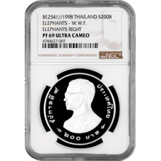 Thailand 200 baht 1998, NGC PF69, "World Wide Fund - Elephants" silver coin