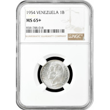 Venezuela 1 bolivar 1954, NGC MS65+, "Republic of Venezuela (1953 - 1999)"