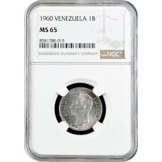Venezuela 1 bolivar 1960, NGC MS65, "Republic of Venezuela (1953 - 1999)"