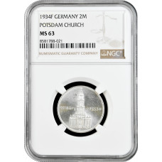 Germany - Third Reich 2 reichsmark 1934 F, NGC MS63, "Potsdam Garrison Church"