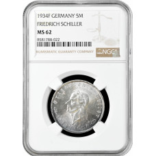 Germany - Third Reich 5 reichsmark 1934 F, NGC MS62, "Friedrich Schiller"