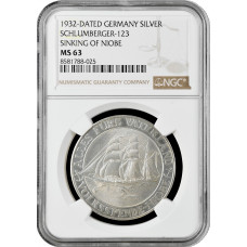 Weimar Republic silver medal 1932, NGC MS63, "Sinking of the ship Niobe"