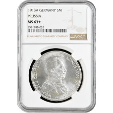 Prussia 5 mark 1913 A, NGC MS63+, "King Wilhelm II (1888 - 1918)" silver coin