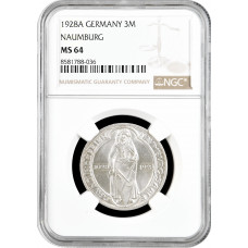 Weimar Republic 3 reichsmark 1928 A, NGC MS64, "900th Anniversary of Naumburg"