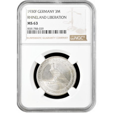 Weimar Republic 3 reichsmark 1930 F, NGC MS63, "Liberation of Rhineland"