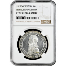 Weimar Republic 5 reichsmark 1927 F, NGC PF62 UC, "Tübingen University" silver