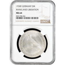 Weimar Republic 5 reichsmark 1930 F, NGC MS64, "Liberation of Rhineland"