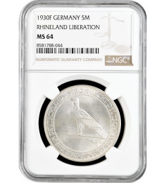 Weimarer Republik 5 Reichsmark 1930 F, NGC MS64, "Zur Rheinlandräumung"