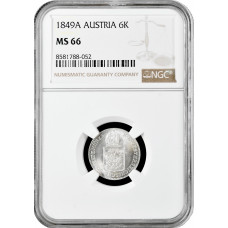 Österreich 6 Kreuzer 1849 A, NGC MS66, "Kaisertum Österreich (1806 - 1857)" Top