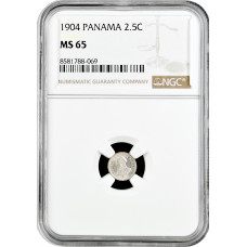 Панама 2 1/2 сентесимо 1904 г., NGC MS65, "Республика Панама (1904 - 1960)"