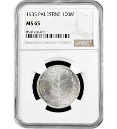 Palestine 100 mils 1935, NGC MS65, "British Mandate (1927 - 1948)" silver coin