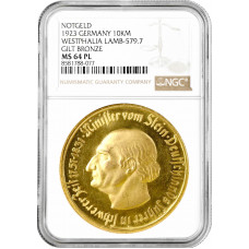 Westphalia 10000 Mark 1923, NGC MS64 PL NOTGELT, "Freiherr vom Stein" Pop 1/1
