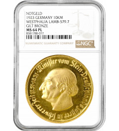 Westphalia 10000 Mark 1923, NGC MS64 PL NOTGELT, "Freiherr vom Stein" Pop 1/1