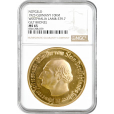 Westphalia 10000 Mark 1923, NGC MS65 NOTGELT, "Freiherr vom Stein"