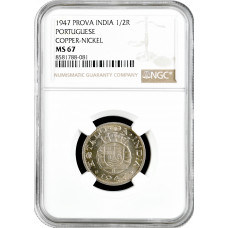 Portugiesisch-Indien 1/2 Rupie 1947, NGC MS67 PROVA, "Rupia (1871-1957)" Top Pop