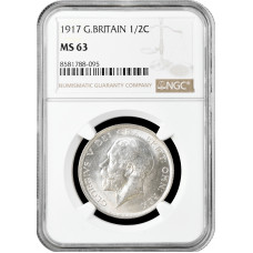 Great Britain 1/2 crown 1917, NGC MS63, "King George V (1910 - 1936)" silver